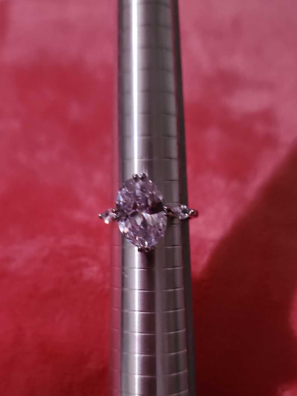 Silver-Tone Elegant Oval White Stone Women’s Ring Size 8.75